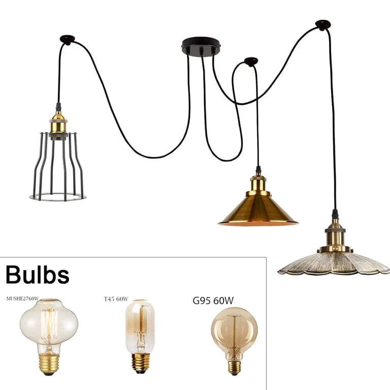 Vintage Metal Multi-Shade Retro Hanging Ceiling Lights with Adjustable Wires