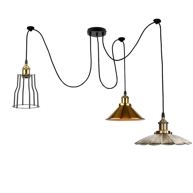 Vintage Metal Multi-Shade Retro Hanging Ceiling Lights with Adjustable Wires