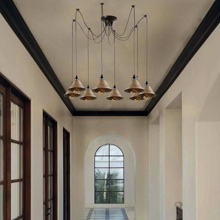 Industrial 8Way Vintage Loft Pendant Light, E27 Lamp Base, Warm Modern Atmosphere