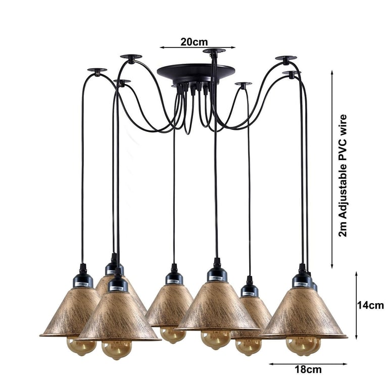 Industrial 8Way Vintage Loft Pendant Light, E27 Lamp Base, Warm Modern Atmosphere
