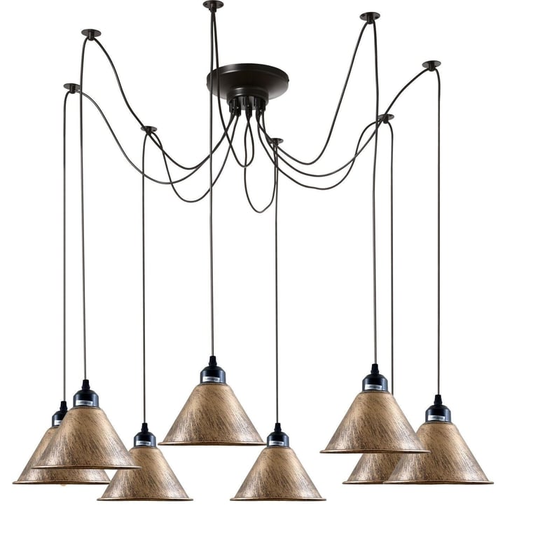 Industrial 8Way Vintage Loft Pendant Light, E27 Lamp Base, Warm Modern Atmosphere