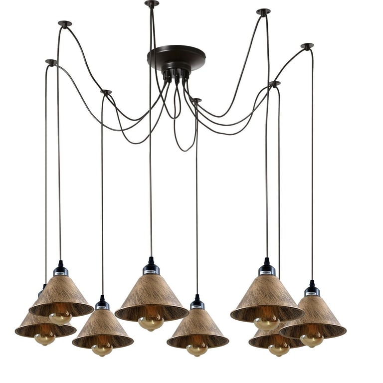 Industrial 8Way Vintage Loft Pendant Light, E27 Lamp Base, Warm Modern Atmosphere