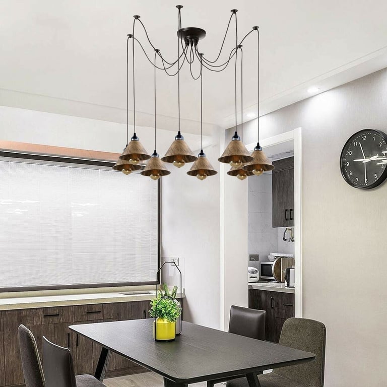 Industrial 8Way Vintage Loft Pendant Light, E27 Lamp Base, Warm Modern Atmosphere
