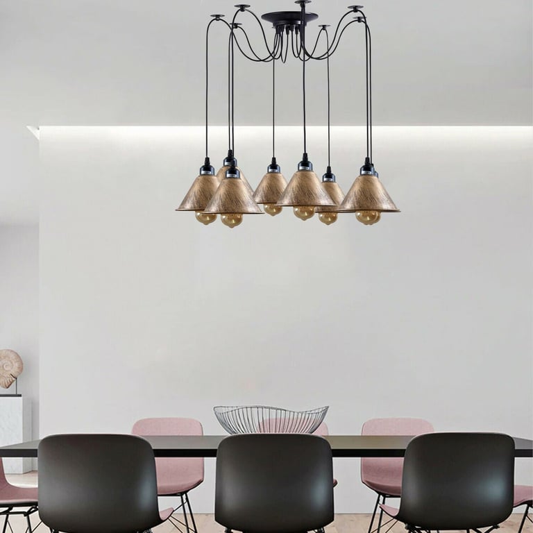 Industrial 8Way Vintage Loft Pendant Light, E27 Lamp Base, Warm Modern Atmosphere