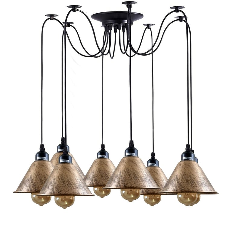 Industrial Retro Modern 8Way Vintage Loft Spider Ceiling Pendant Light - E27 Bulb Compatible Ambient Lighting System