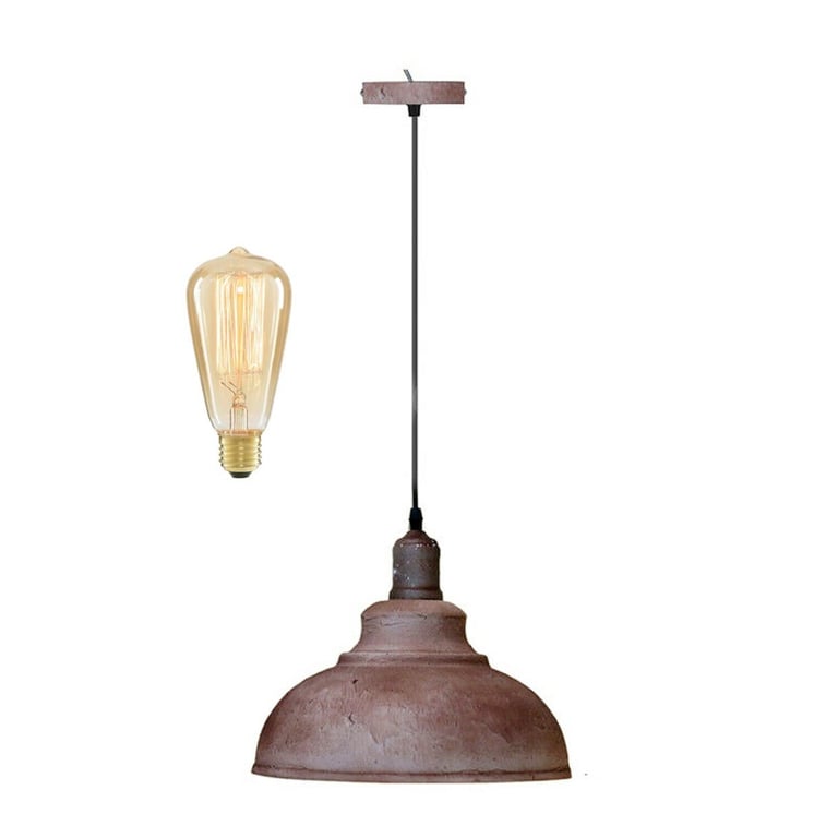 Vintage Industrial Retro Metal Ceiling Lamp Shade with Bulb - Modern Farmhouse Lighting for Warm Romantic Atmosphere