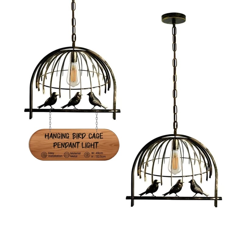 Industrial Birdcage Chandelier Pendant Light - Adjustable Height, Free Bulb Included