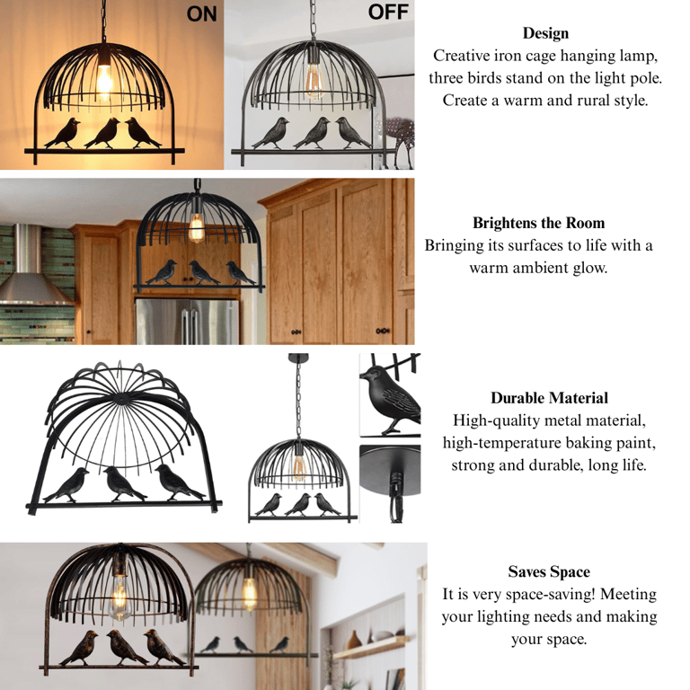 Industrial Birdcage Chandelier Pendant Light - Adjustable Height, Free Bulb Included