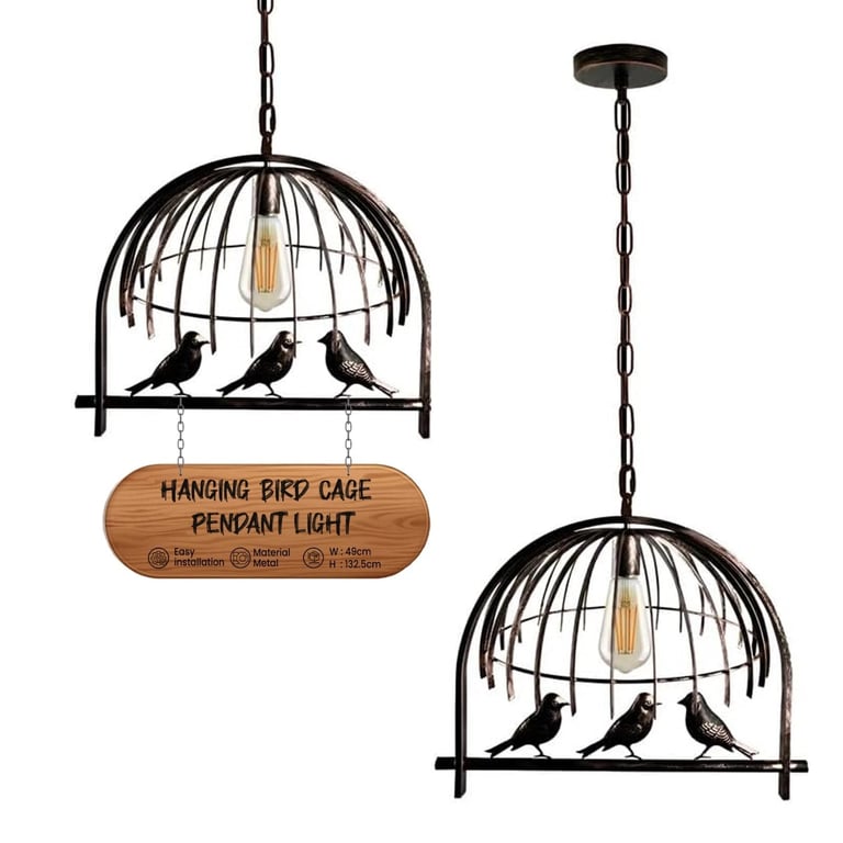 Industrial Birdcage Chandelier Pendant Light - Adjustable Height, Free Bulb Included