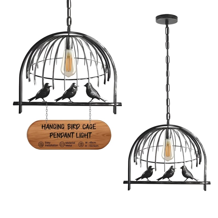 Industrial Birdcage Chandelier with Adjustable Height & FREE E27 Bulb