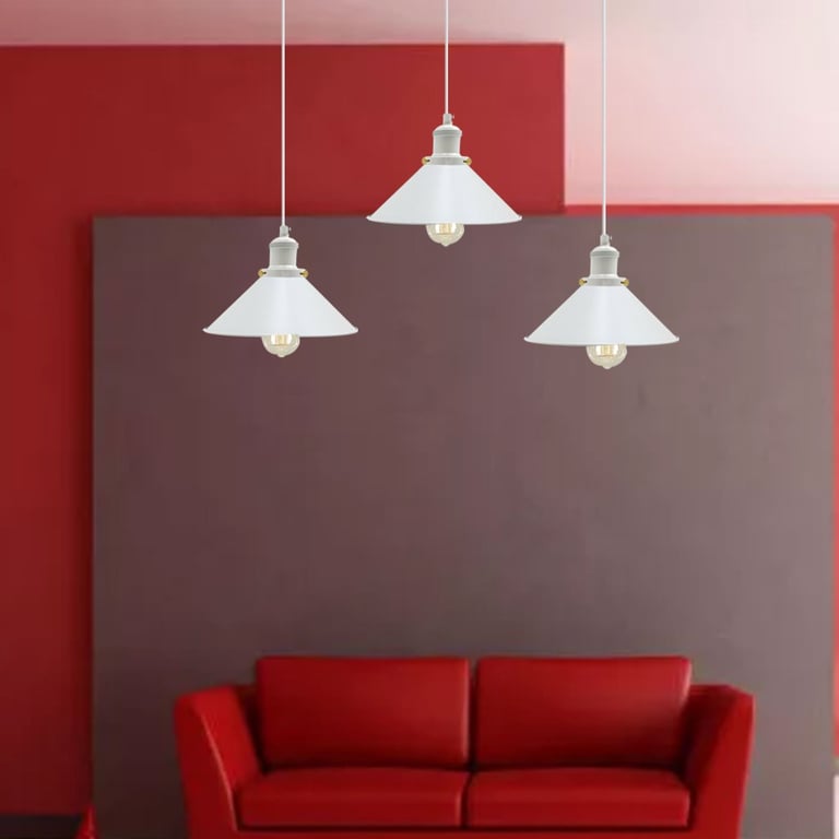 Vintage Industrial 3-Way Hanging Pendant Light - Warm White Cone Shade Home Decor Lighting