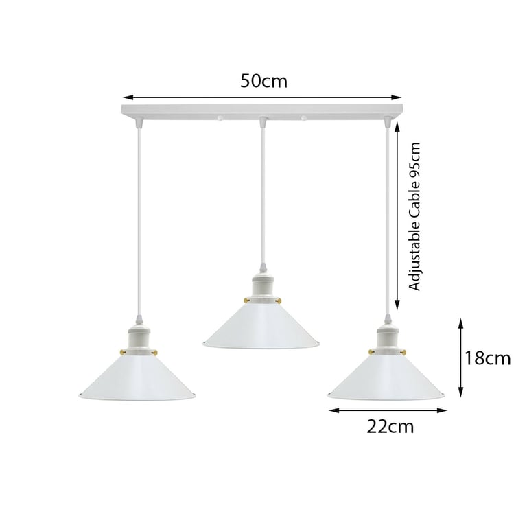 Vintage Industrial 3-Way Hanging Pendant Light - Warm White Cone Shade Home Decor Lighting