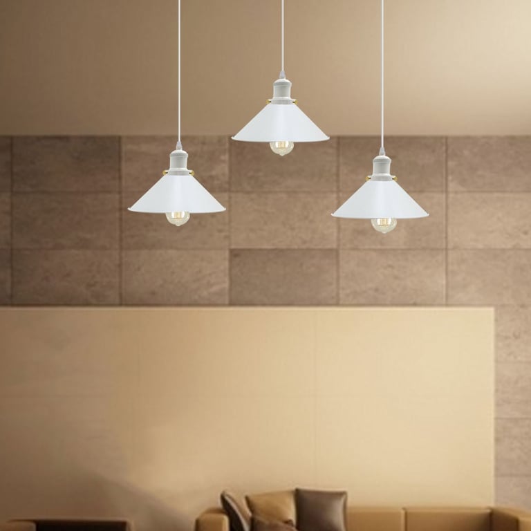 Vintage Industrial 3-Way Hanging Pendant Light - Warm White Cone Shade Home Decor Lighting