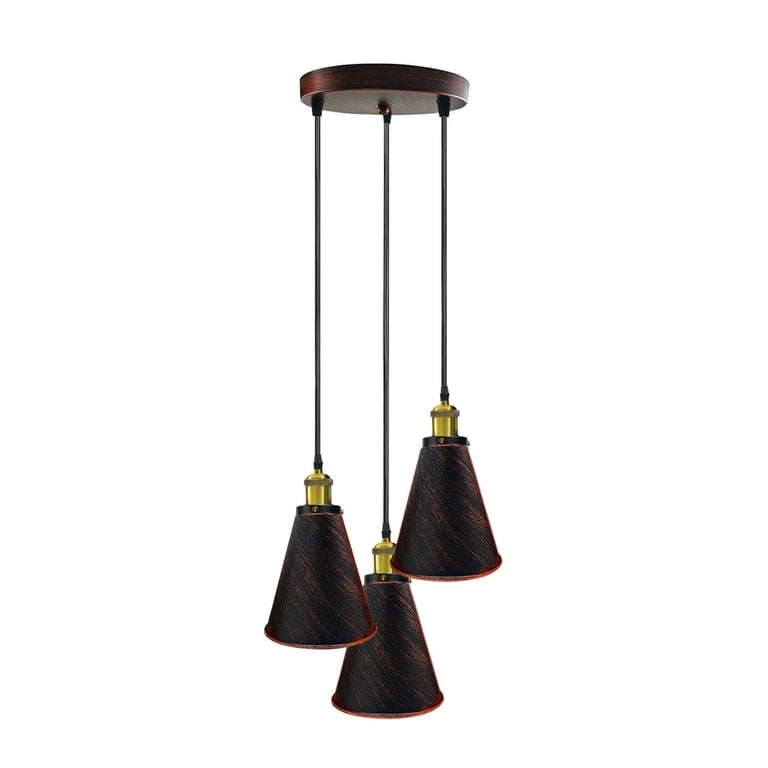 Retro Industrial 3-Head Vintage Round Base Pendant Ceiling Light