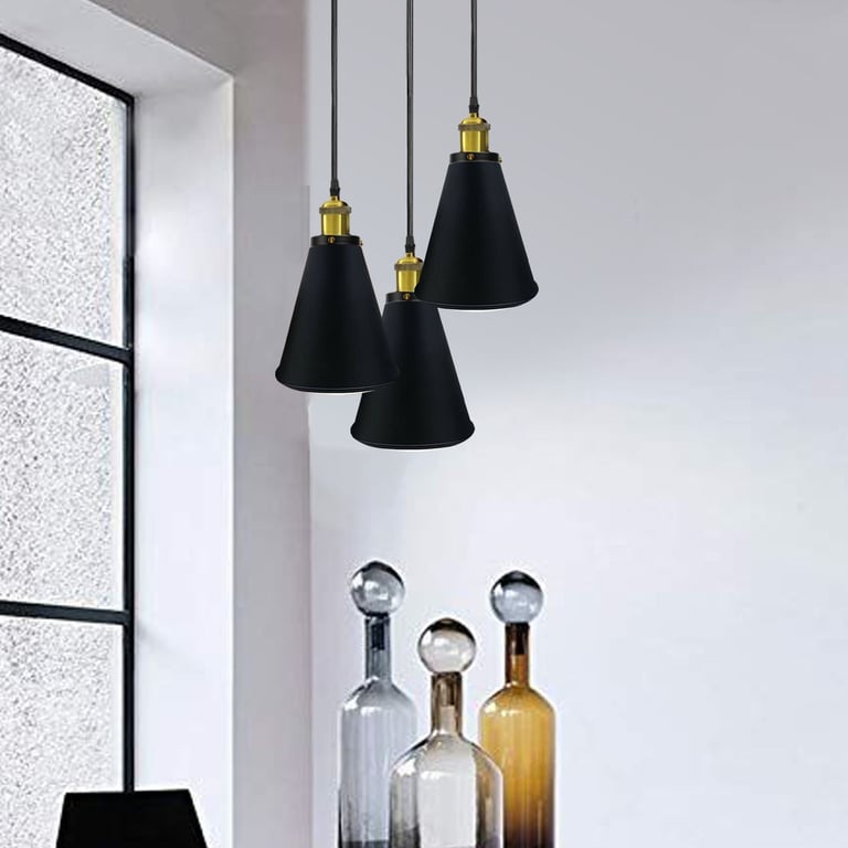 Retro Industrial 3-Head Vintage Round Base Pendant Ceiling Light