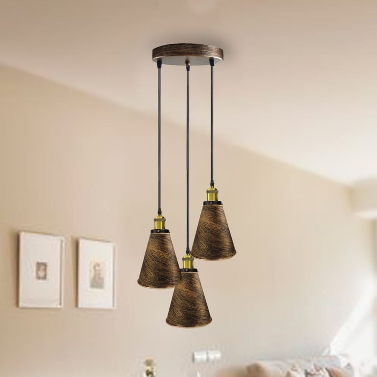 Retro Industrial 3-Head Vintage Round Base Pendant Ceiling Light