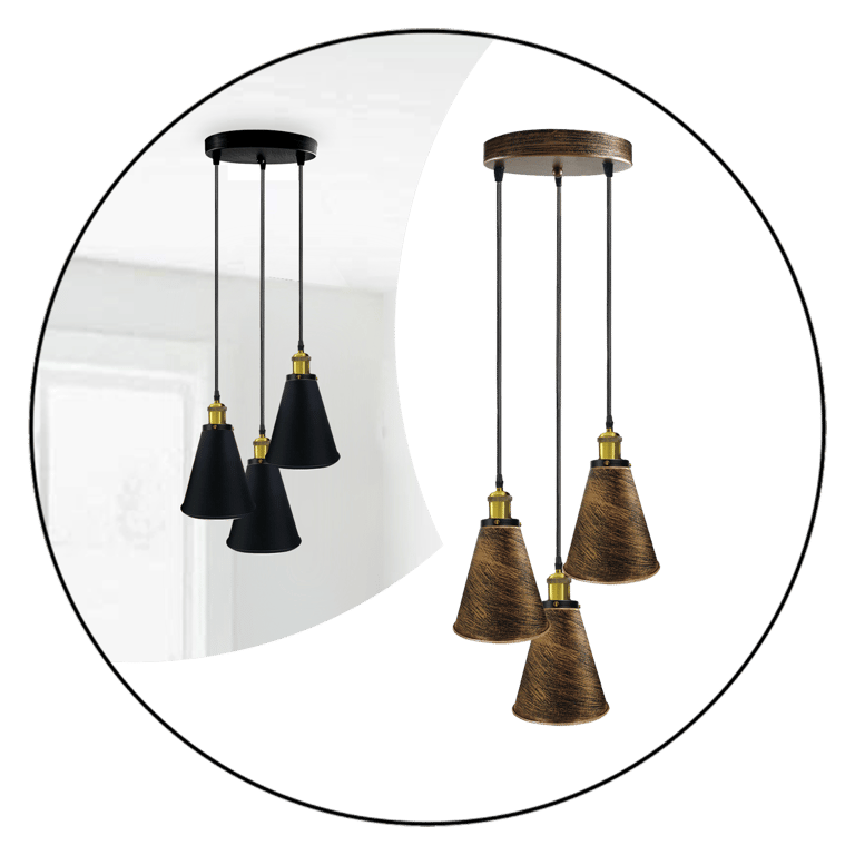 Retro Industrial 3-Head Vintage Round Base Pendant Ceiling Light
