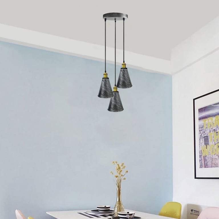 Retro Industrial 3-Head Vintage Round Base Pendant Light - Warm Romantic Atmosphere Lighting