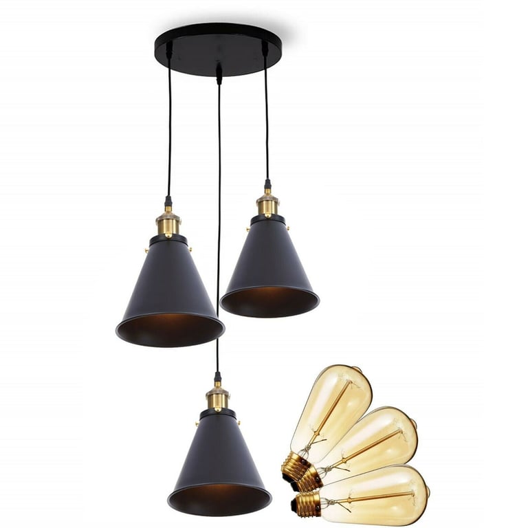 Retro Industrial 3-Head Vintage Round Base Pendant Light - Warm Romantic Atmosphere Lighting