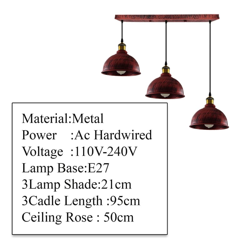 Vintage Industrial Brushed Copper Adjustable Pendant Chandelier with E27 Lamp Base