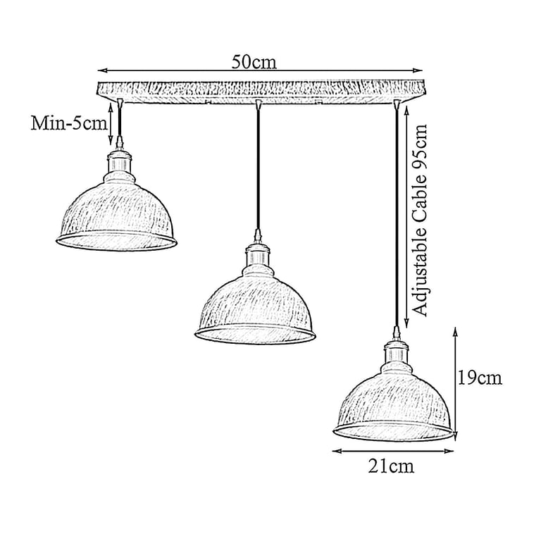 Vintage Industrial Brushed Copper Adjustable Pendant Chandelier with E27 Lamp Base
