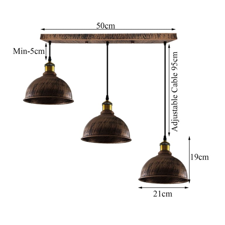 Vintage Industrial Brushed Copper Adjustable Pendant Chandelier with E27 Lamp Base