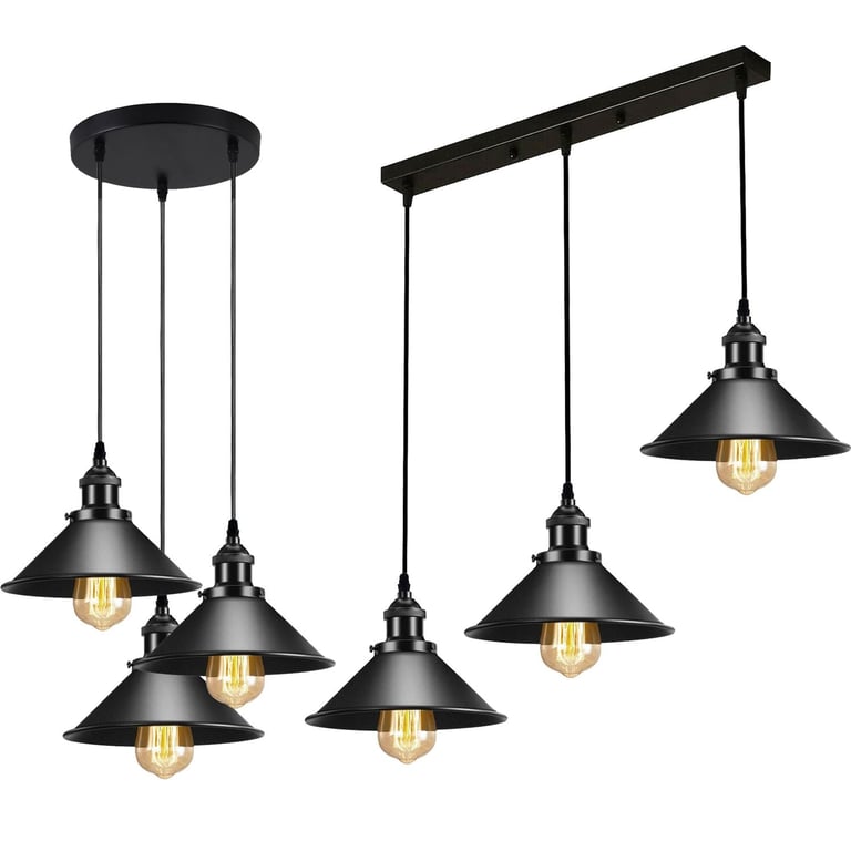 Vintage Ceiling Adjustable Hanging Black Metal Cone Shade Pendant Light Fixture