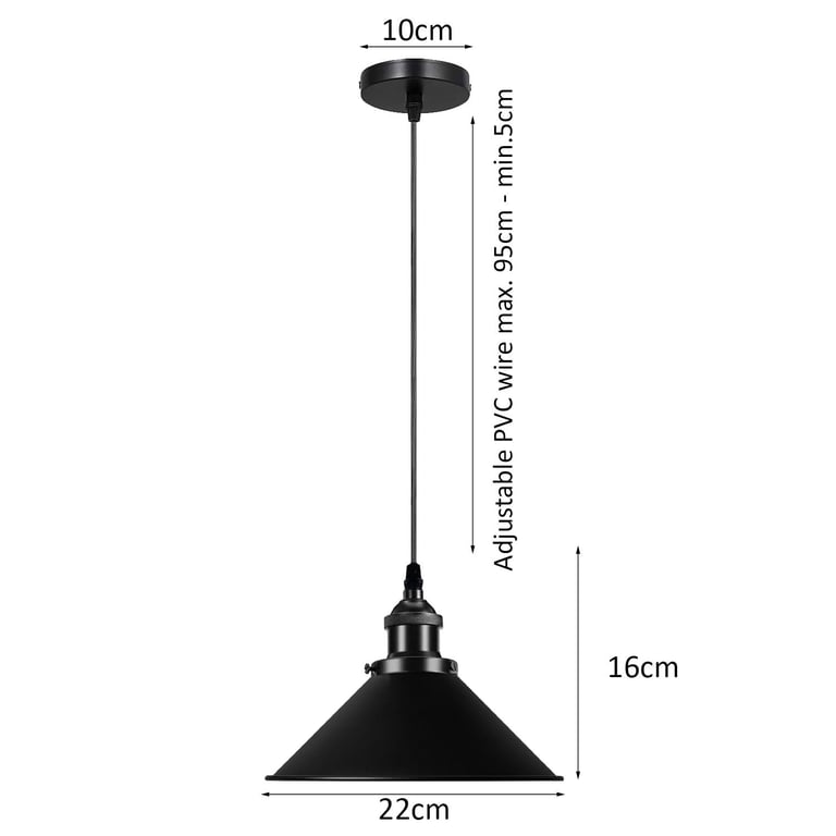Vintage Ceiling Adjustable Hanging Black Metal Cone Shade Pendant Light Fixture