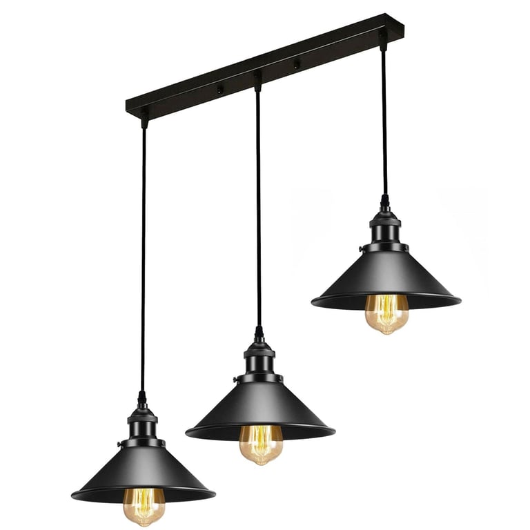 Vintage Ceiling Adjustable Hanging Black Metal Cone Shade Pendant Light Fixture