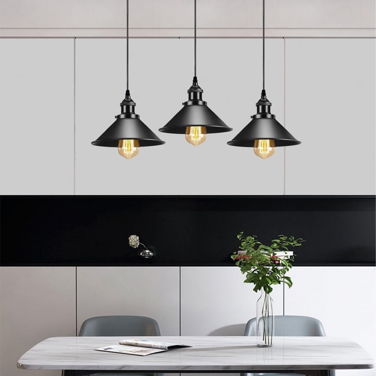Vintage Ceiling Adjustable Hanging Black Metal Cone Shade Pendant Light Fixture