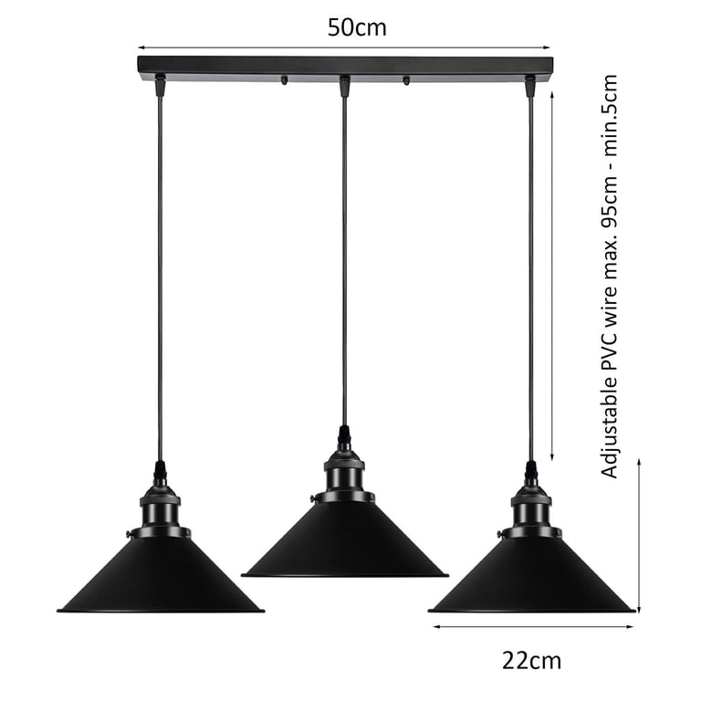 Vintage Ceiling Adjustable Hanging Black Metal Cone Shade Pendant Light Fixture