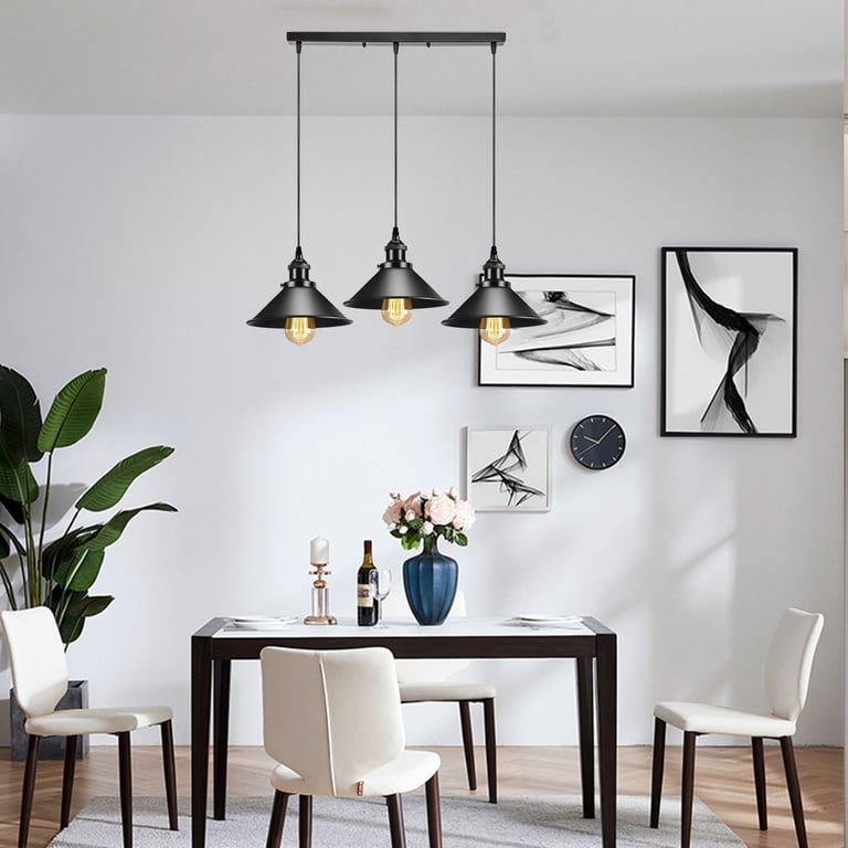 Vintage Ceiling Adjustable Hanging Black Metal Cone Shade Pendant Light Fixture