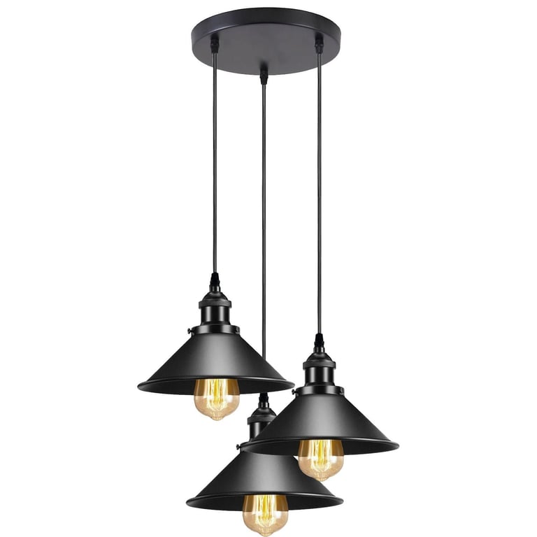 Vintage Ceiling Adjustable Hanging Black Metal Cone Shade Pendant Light Fixture