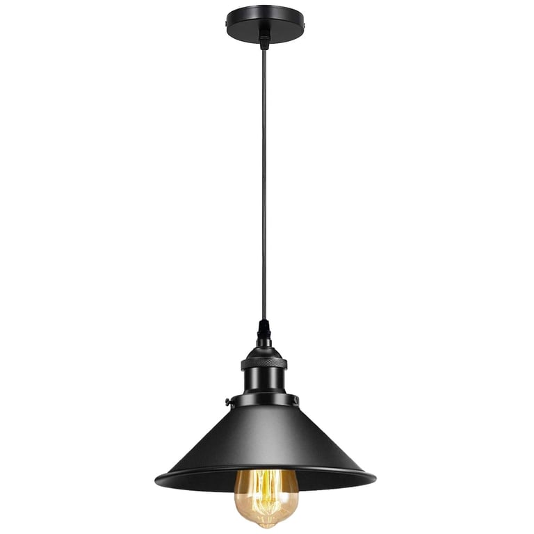 Vintage Ceiling Adjustable Hanging Black Metal Cone Shade Pendant Light Fixture