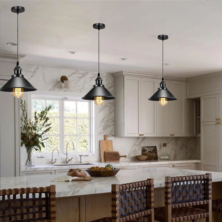 Vintage Ceiling Adjustable Hanging Black Metal Cone Shade Pendant Light Fixture
