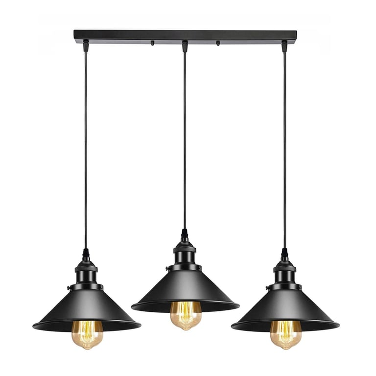 Vintage Black Metal Hanging Cone Shade Pendant Light Fixture for Home Decor and Ambiance