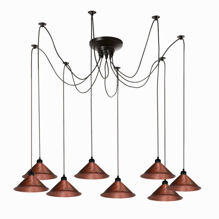 Modern Industrial Rustic Red Metal Spider Light - E27 Bulb Hardwired Chandelier Fixture