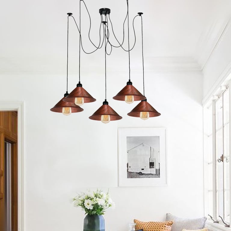 Industrial Rustic Red Spider Metal Shade Hanging Light with Edison Bulb Fixture