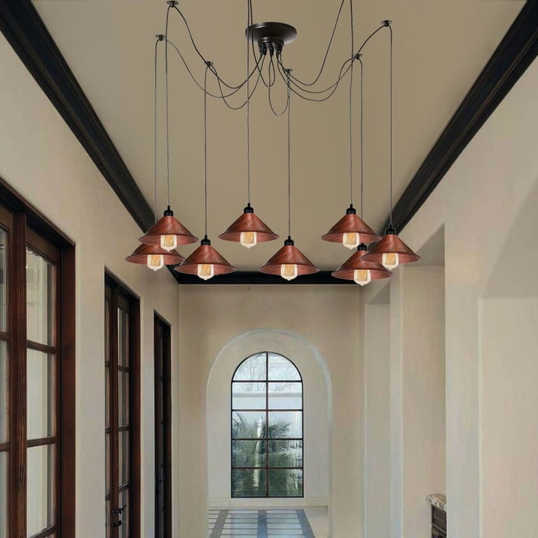 Industrial Rustic Red Spider Metal Shade Hanging Light with Edison Bulb Fixture