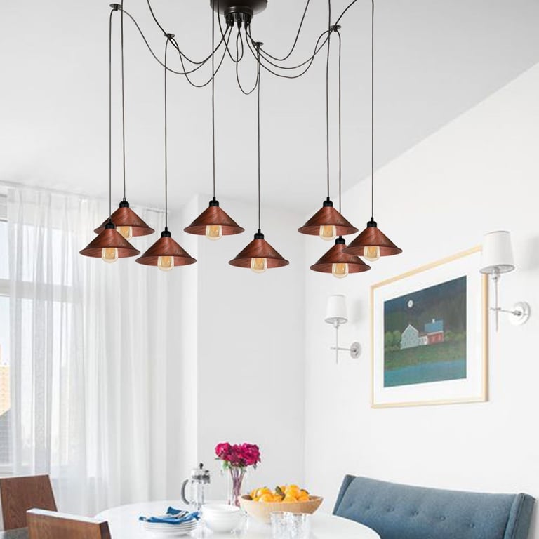 Modern Industrial Rustic Red Metal Shade Hanging Light - Edison Bulb Ceiling Fixture with Hardwired Installation