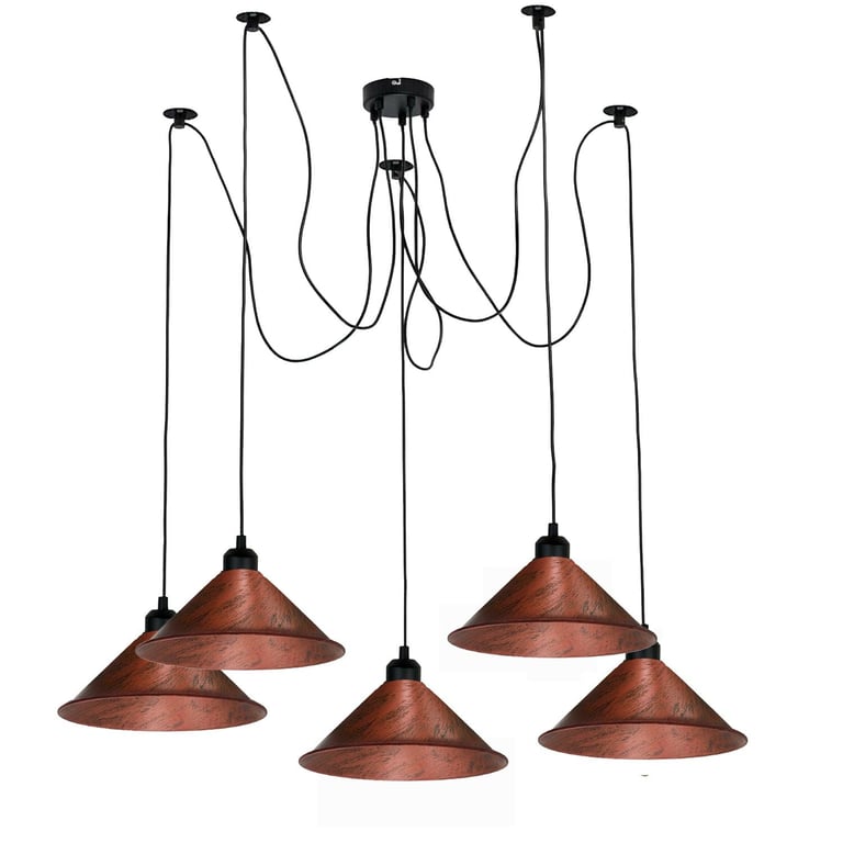 Modern Industrial Rustic Red Metal Shade Hanging Light - Edison Bulb Ceiling Fixture with Hardwired Installation