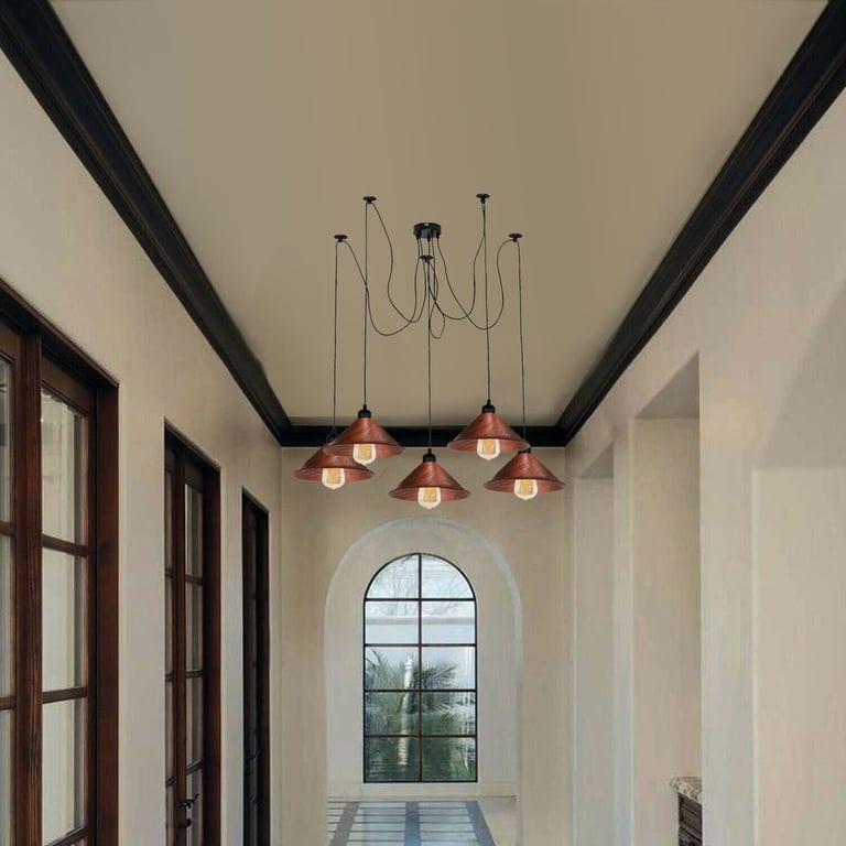 Modern Industrial Rustic Red Metal Shade Hanging Light - Edison Bulb Ceiling Fixture with Hardwired Installation