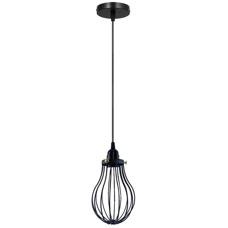 Black Cage Pendant Light E27 - Modern Industrial Kitchen Lighting