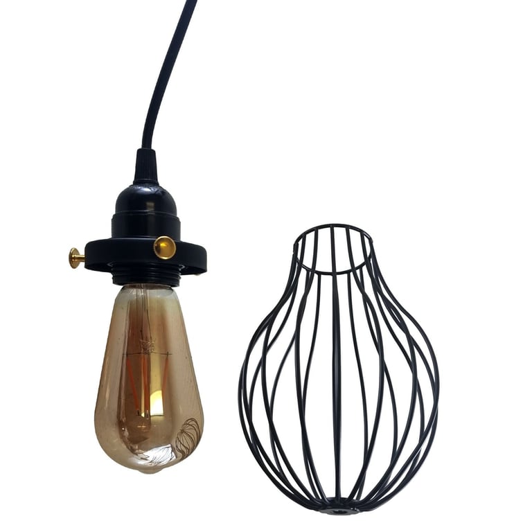 Black Cage Pendant Light E27 - Modern Industrial Kitchen Lighting