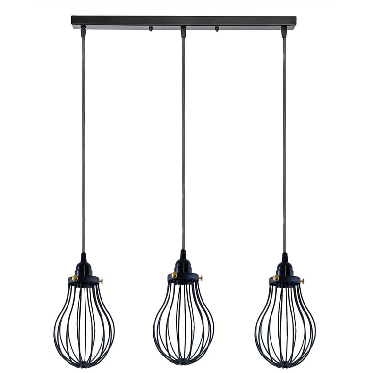 Black Cage Pendant Light E27 - Modern Industrial Kitchen Lighting