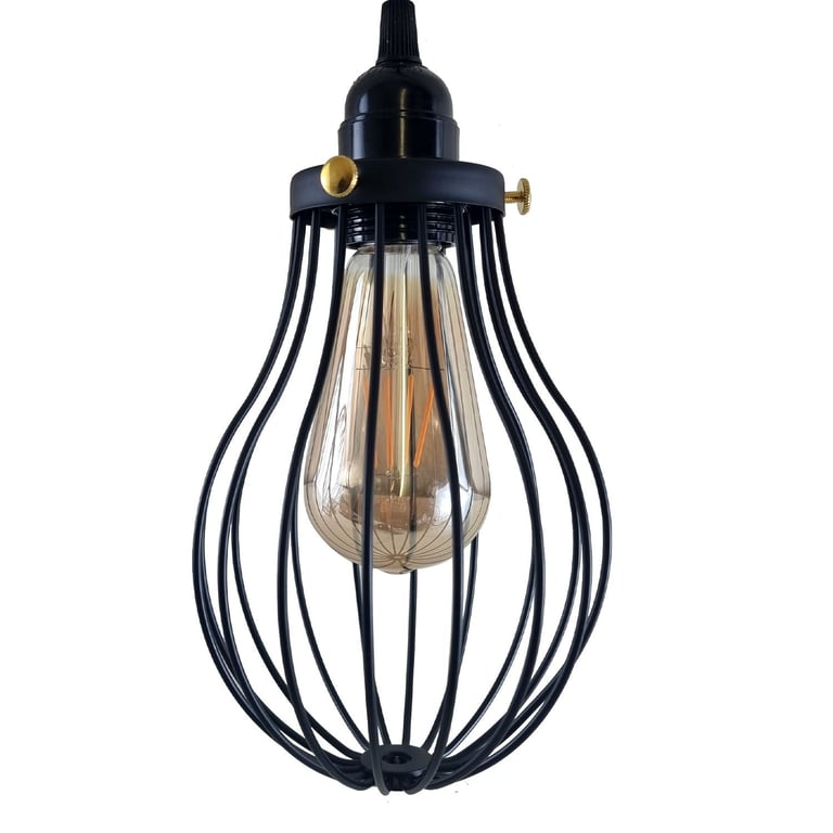 Black Cage Pendant Light E27 - Modern Industrial Kitchen Lighting