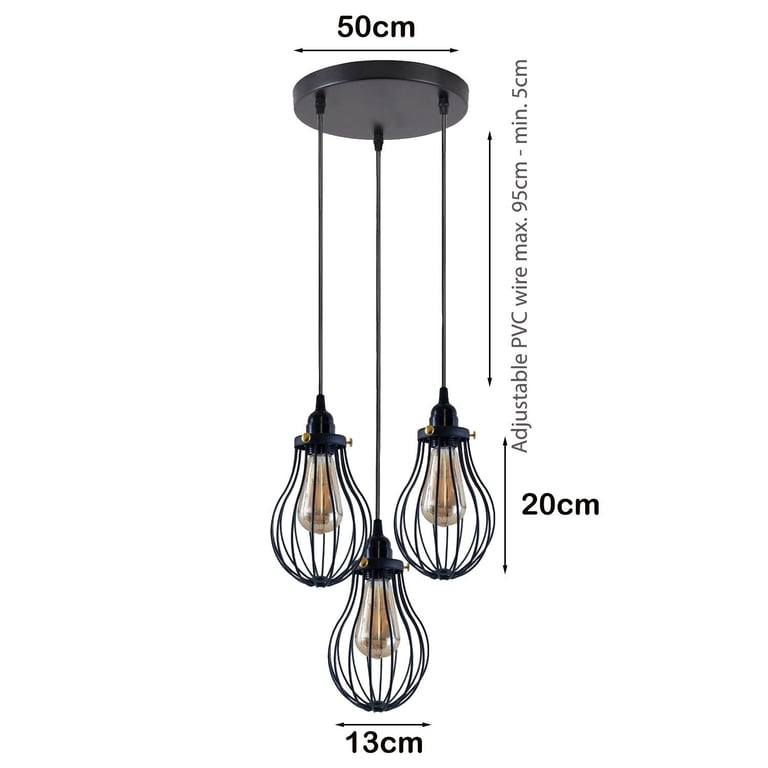 Black Cage Pendant Light E27 - Modern Industrial Kitchen Lighting