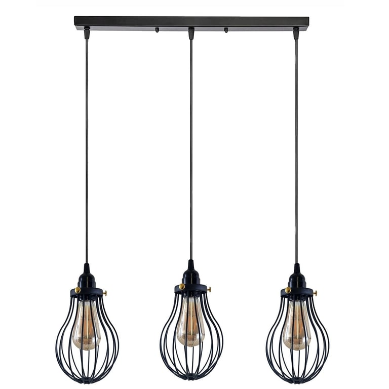 Black Cage Pendant Light E27 - Modern Industrial Kitchen Lighting
