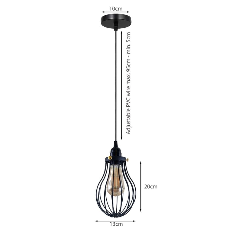 Black Cage Pendant Light E27 - Modern Industrial Kitchen Lighting