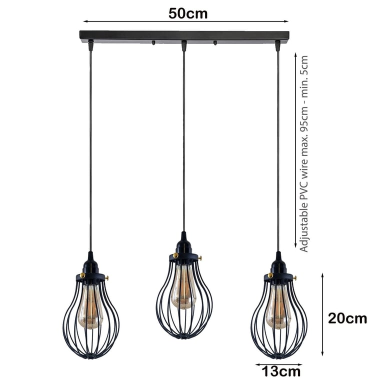 Black Cage Pendant Light E27 - Modern Industrial Kitchen Lighting